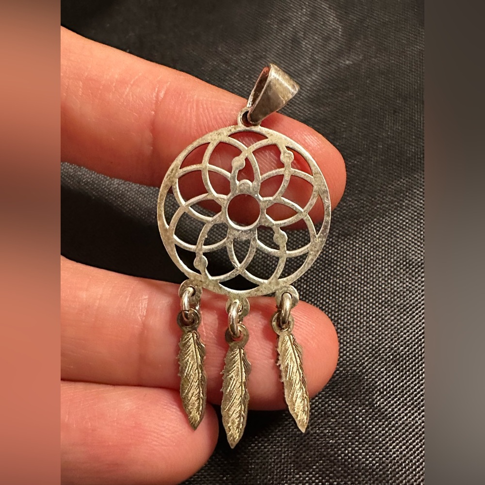 925 Sterling Silver stamped Dreamcatcher Pendant